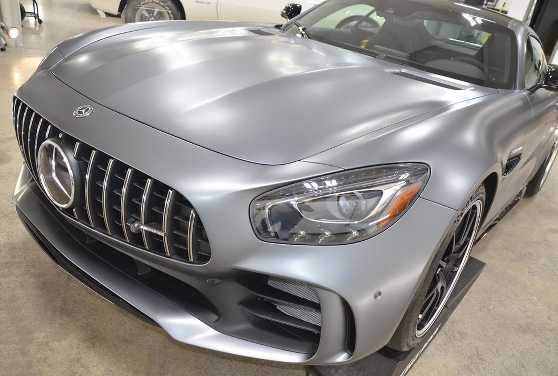 MAT_1058 the front of a Mercedes-AMG GT with matte paint protection film