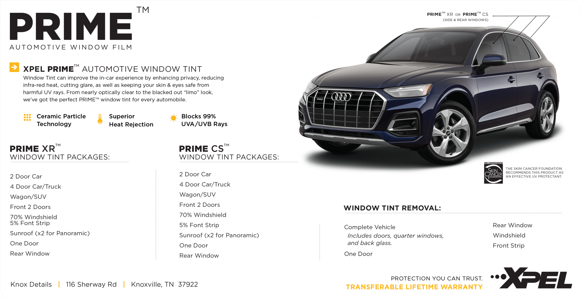 Xpel Prime Automotive Window Tint detail card SUV